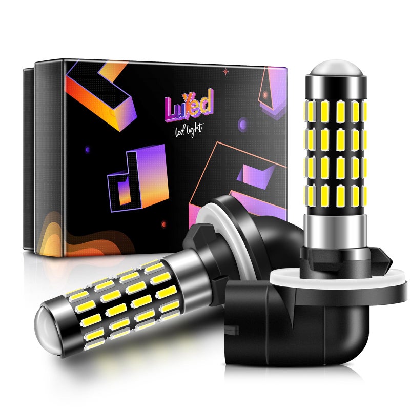 LUYED 2000 Lumens Super Bright 4014 51-EX Chipsets 881 886 889 H28 888 894 896 898 LED Bulbs with Projector for Fog Lights,Xenon White,Pack of 2 - Image 1